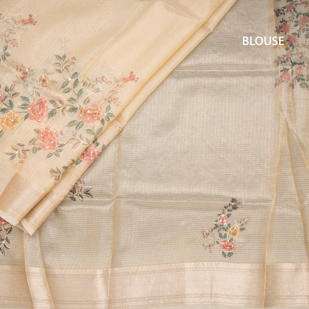 Kota Sandal Floral Printed With Thread Work Saree