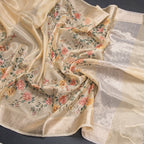 Kota Sandal Floral Printed With Thread Work Saree