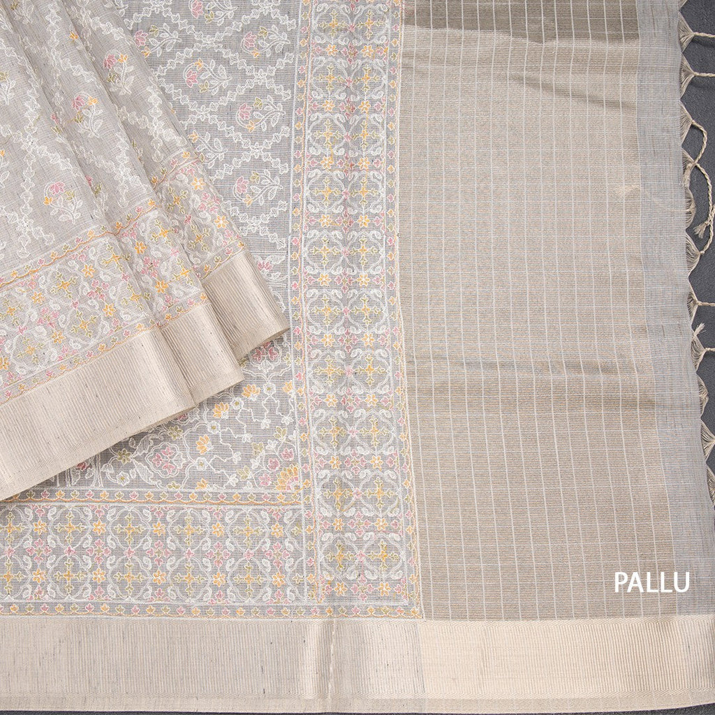 Kota Grey Thread Work Saree With Zari Border