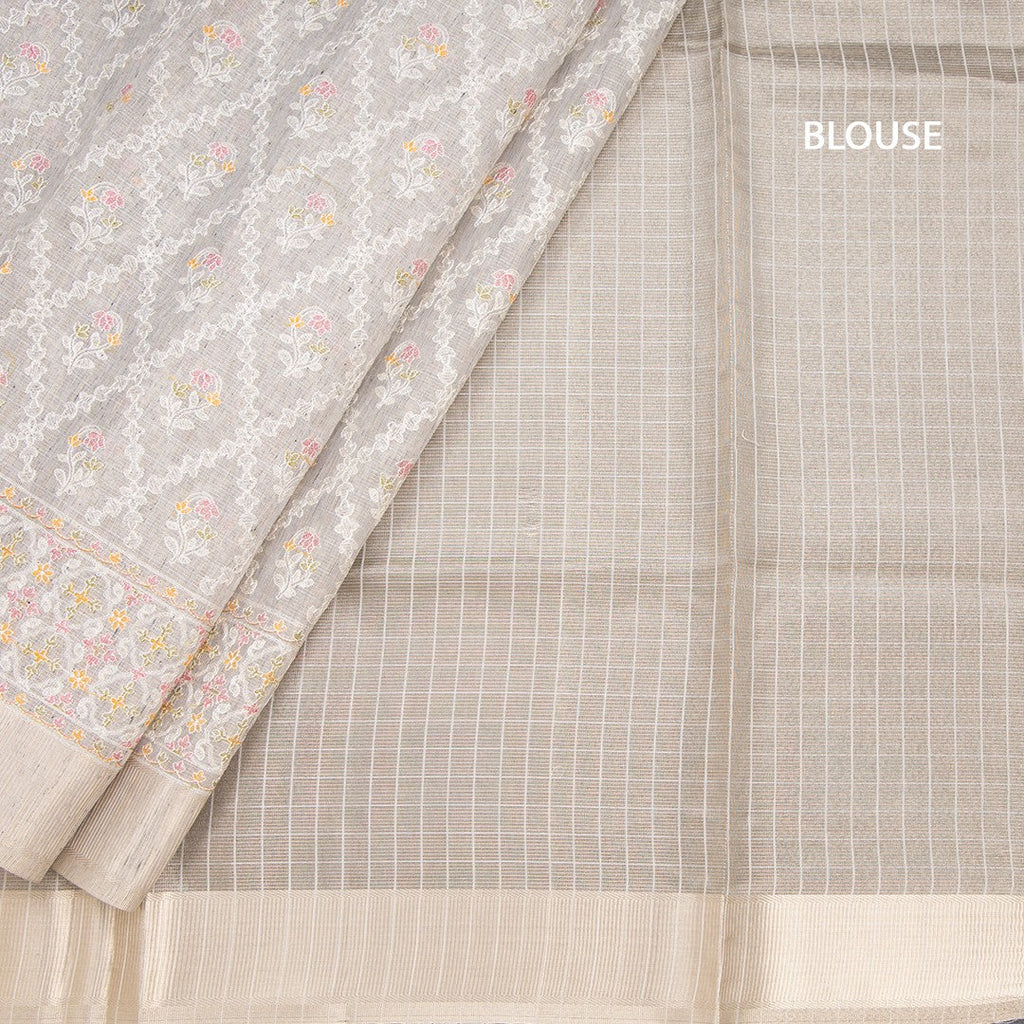 Kota Grey Thread Work Saree With Zari Border