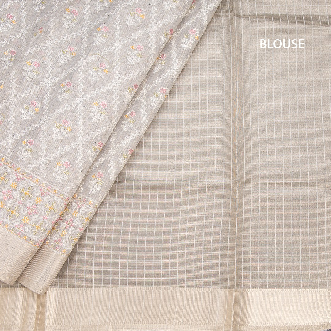 Kota Grey Thread Work Saree With Zari Border