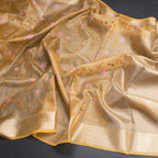Tissue Kota Yellow Thread Work Saree With Zari Border