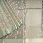 Tissue Kota Pista Green Thread Work Saree With Zari Border