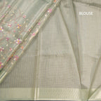 Tissue Kota Pista Green Thread Work Saree With Zari Border
