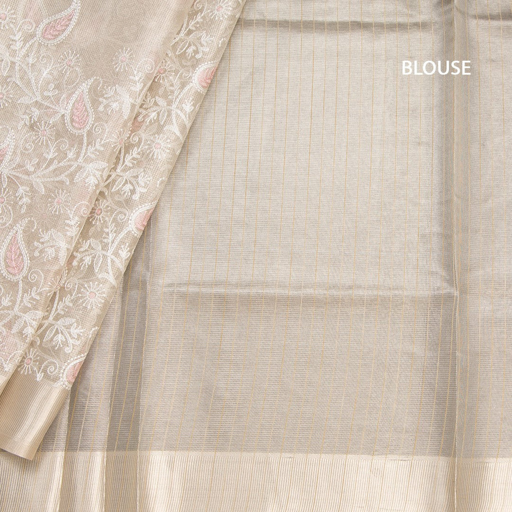 Tissue Kota Cream Thread Work Saree With Zari Border 03