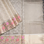 Kota Cream Thread Work Saree With Floral Border