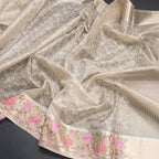Kota Cream Thread Work Saree With Floral Border