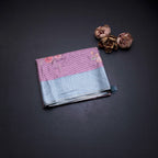Raw Silk Onion Pink Stripes Printed Saree With Zari Checks Border