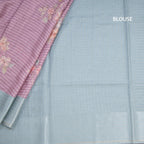Raw Silk Onion Pink Stripes Printed Saree With Zari Checks Border