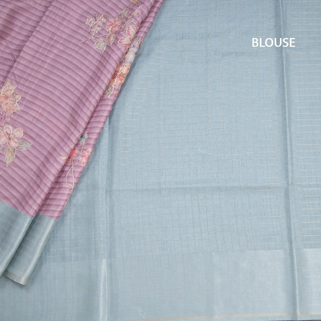 Raw Silk Onion Pink Stripes Printed Saree With Zari Checks Border