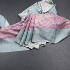 Raw Silk Onion Pink Stripes Printed Saree With Zari Checks Border