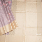Raw Silk Light Brown Stripes Printed Saree With Zari Checks Border