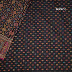 Raw Silk Black Floral Printed Saree With Paisley Border