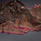 Raw Silk Black Floral Printed Saree With Paisley Border