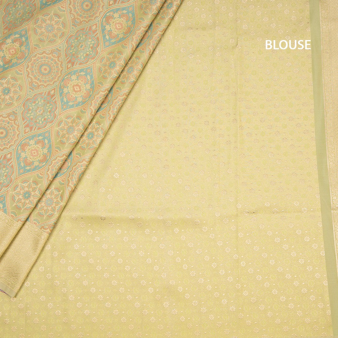 Banaras Pista Green Printed With Zari Work Saree