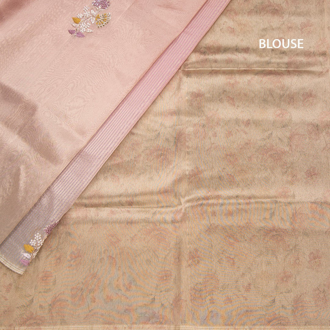 Organza Multi Colour Zari Stripes With Thread Work Saree 03