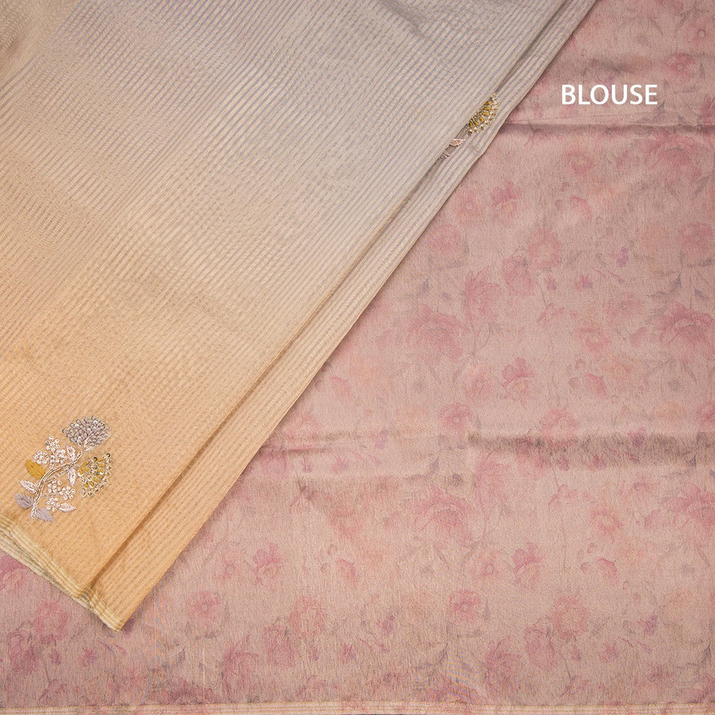 Organza Multi Colour Zari Stripes With Thread Work Saree 04