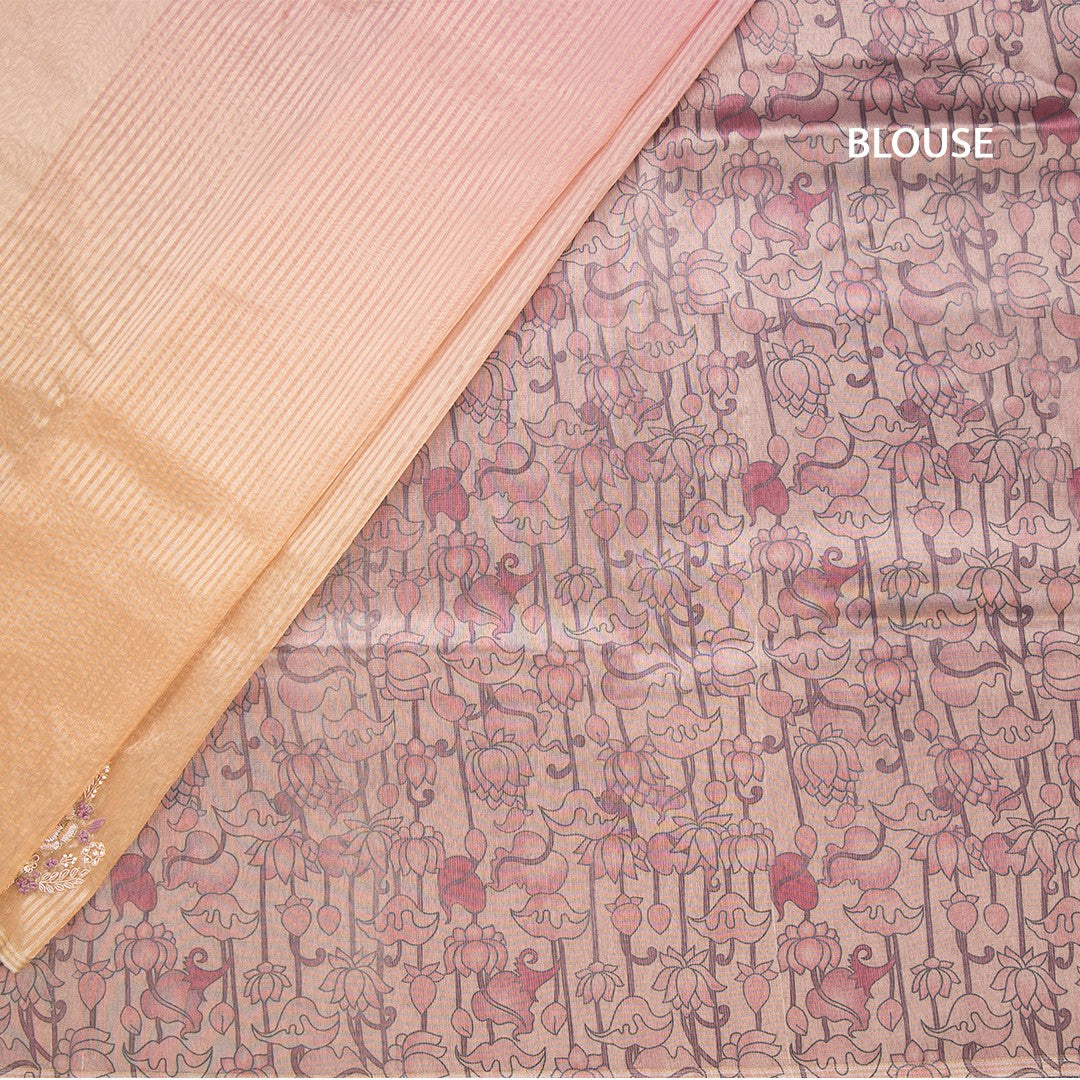 Organza Multi Colour Zari Stripes With Thread Work Saree 06