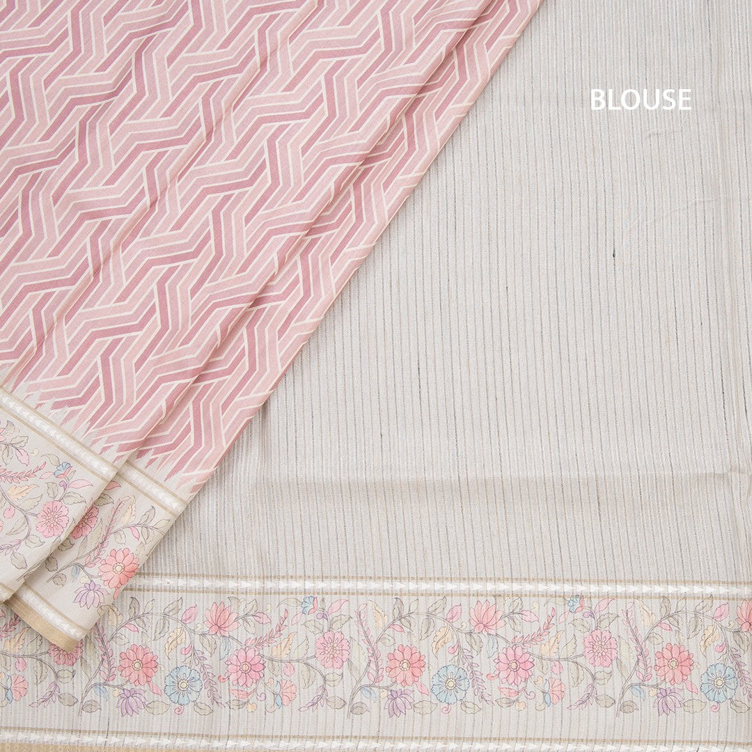 Raw Silk Onion Pink Printed Saree With Floral Border