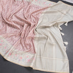 Raw Silk Onion Pink Printed Saree With Floral Border