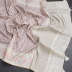 Raw Silk Light Brown Printed Saree With Floral Border - Kumaran Silks