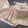 Raw Silk Light Brown Printed With Zari Work Saree