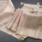 Raw Silk Light Brown Printed With Zari Work Saree