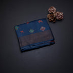 Pure Tussar Navy Blue Printed Saree