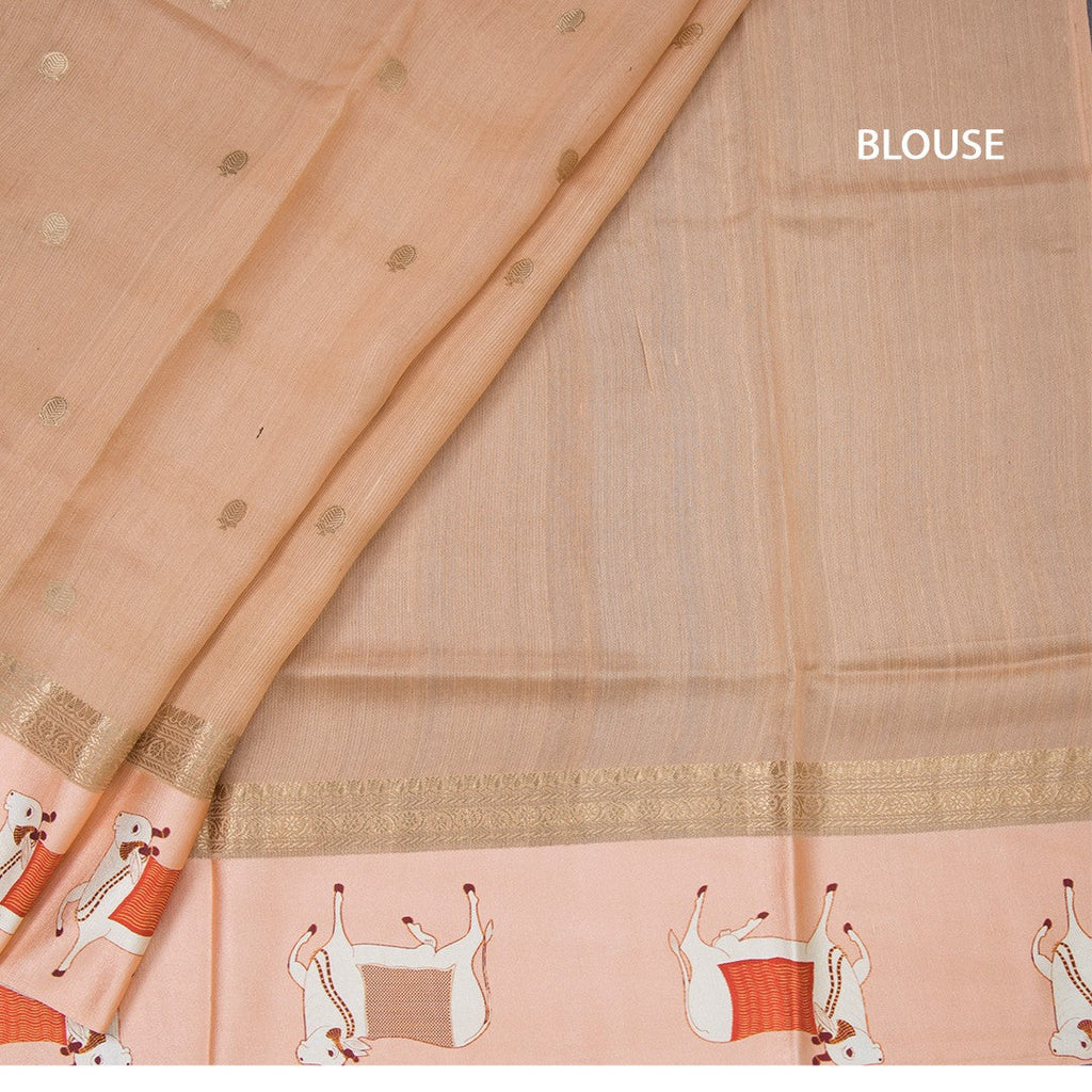 Pure Tussar Brownish Pink Saree With Zari Buttas And Printed Border