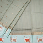 Pure Tussar Light Pista Green Saree With Zari Buttas And Printed Border