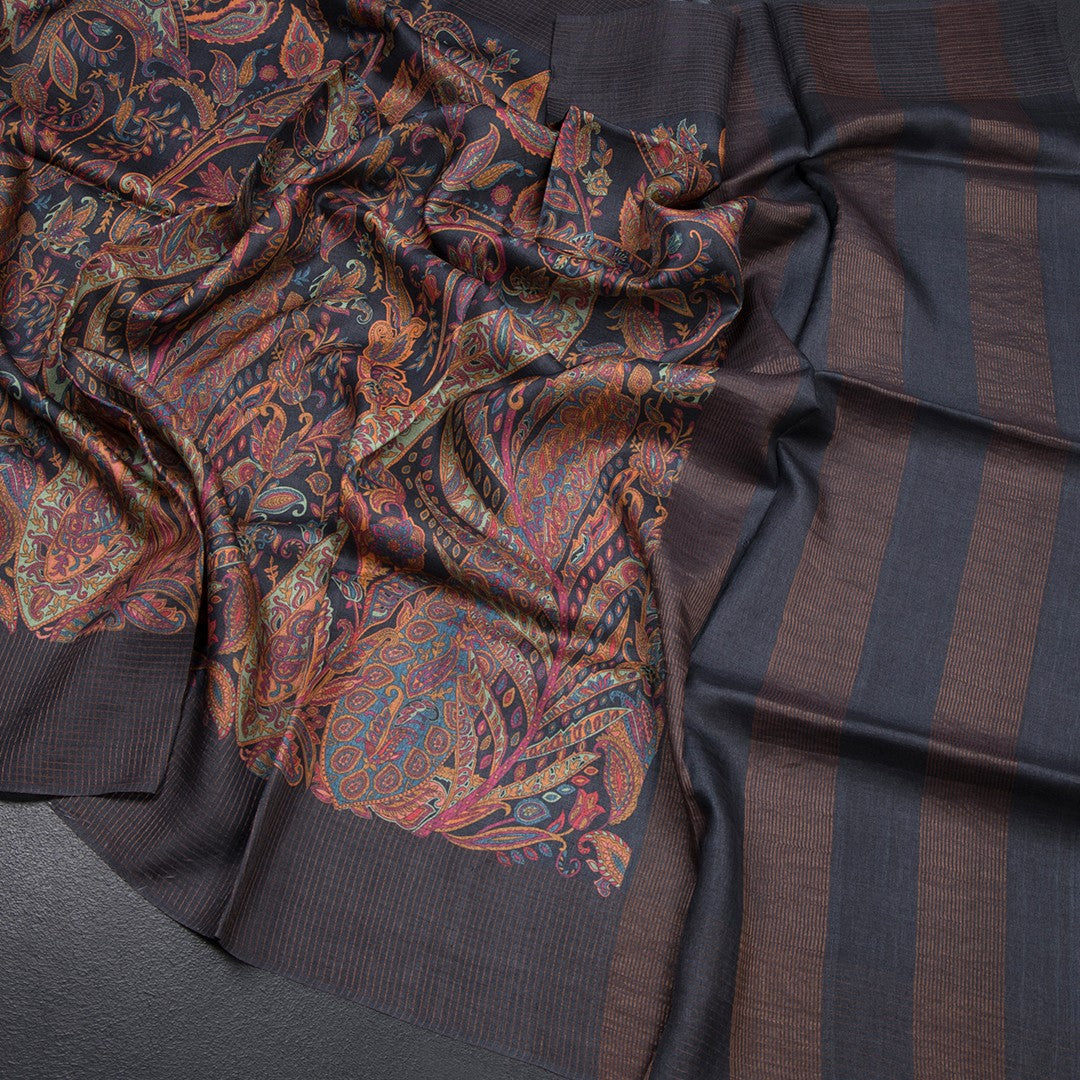 Pure Tussar Multi Colour Printed Saree With Zari Checks Border