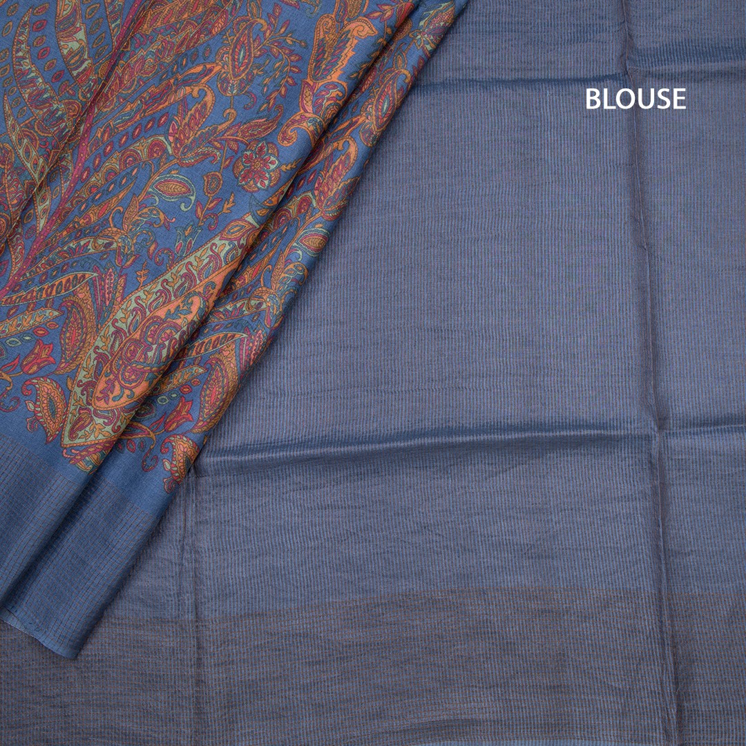 Pure Tussar Multi Colour Printed Saree With Zari Checks Border 02