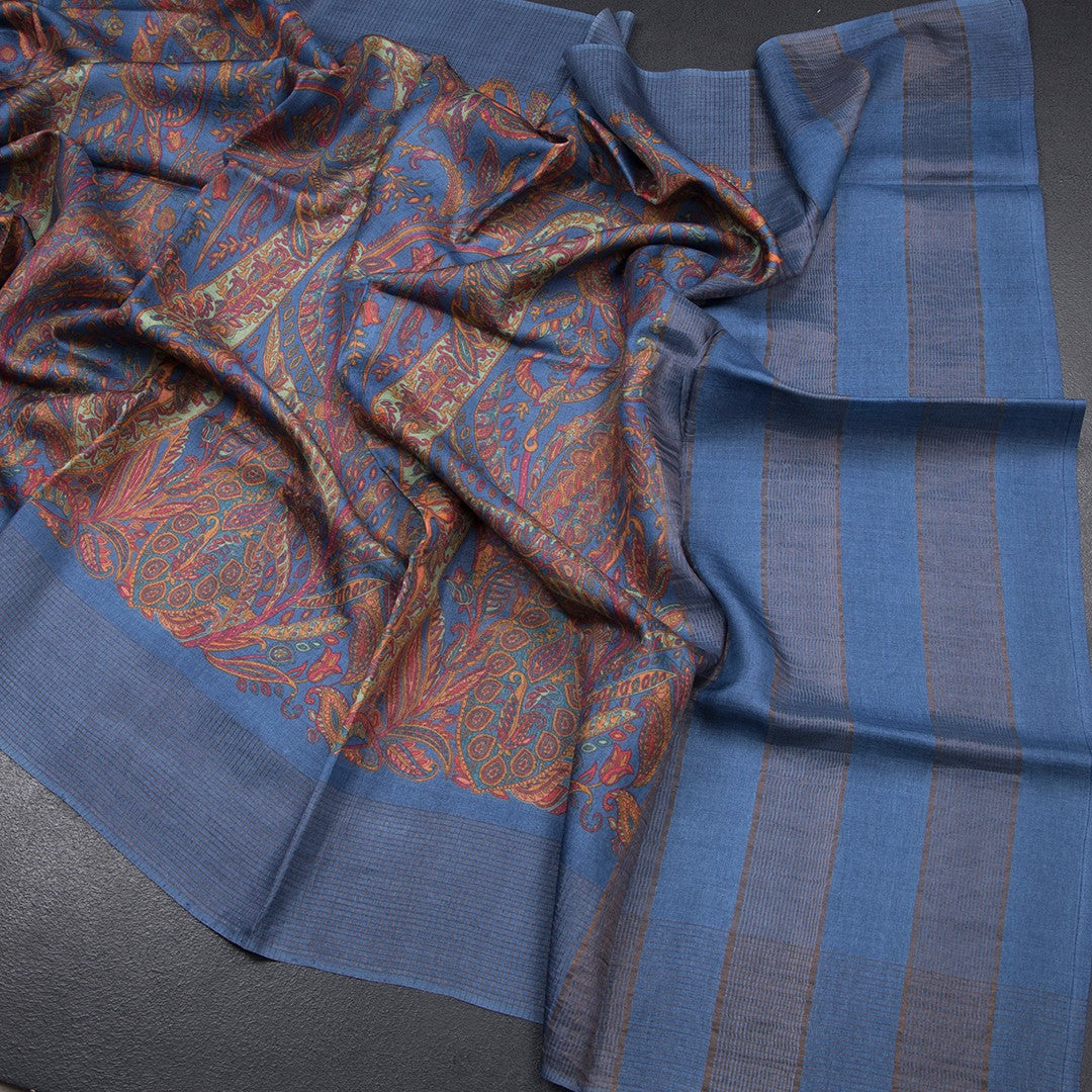 Pure Tussar Multi Colour Printed Saree With Zari Checks Border 02