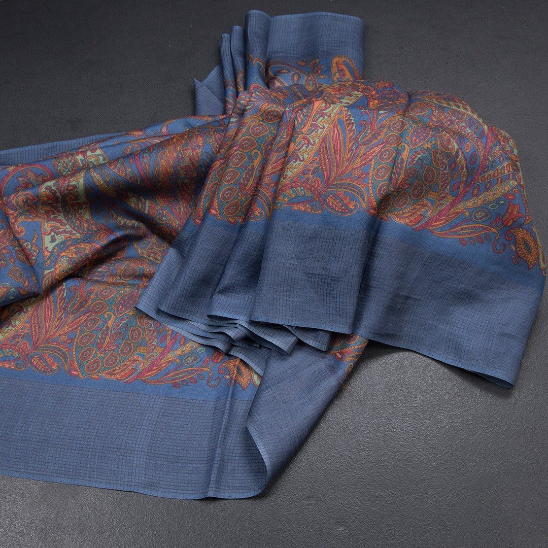 Pure Tussar Multi Colour Printed Saree With Zari Checks Border 02