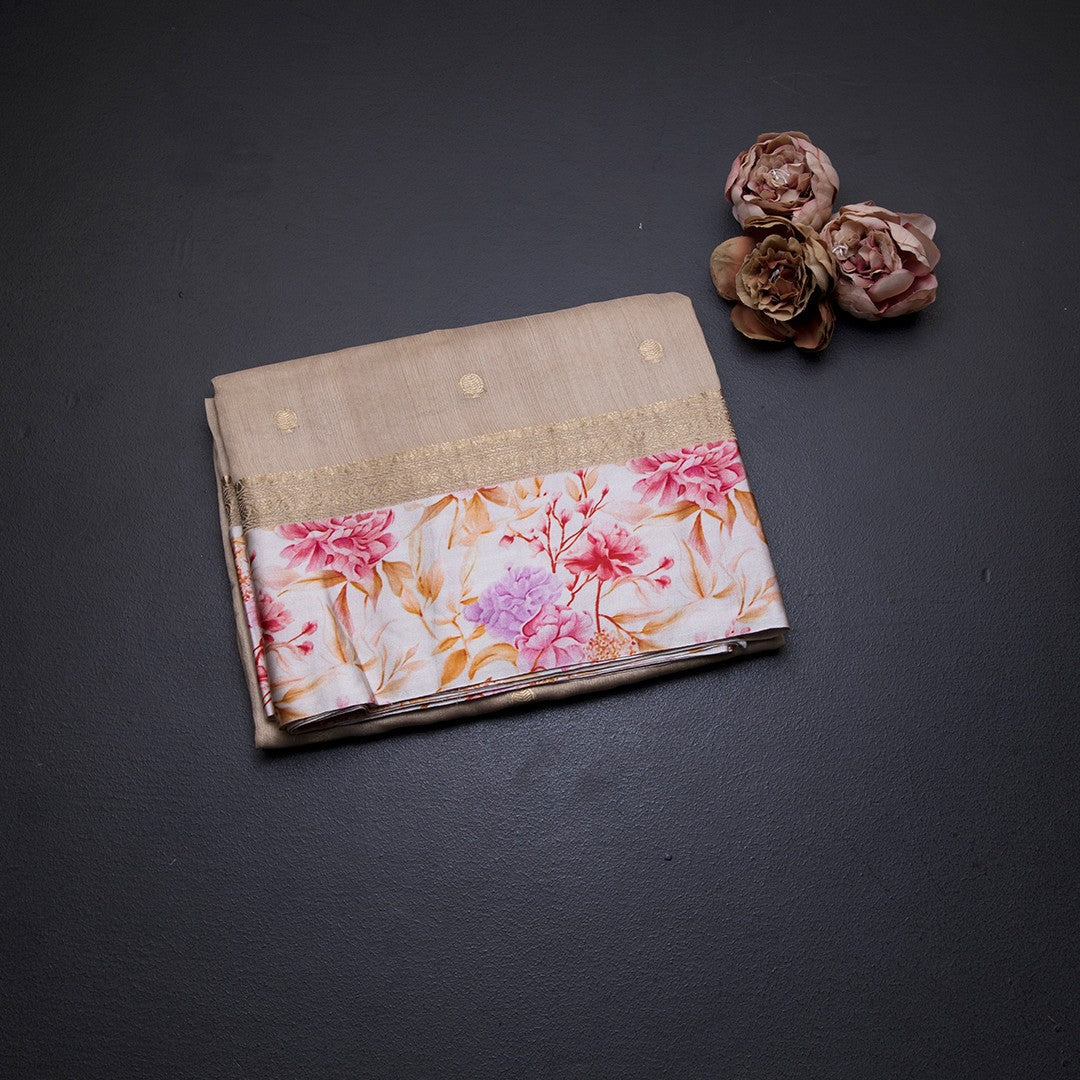 Pure Tussar Light Brown Saree With Zari Buttas And Printed Border