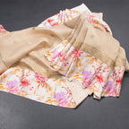 Pure Tussar Light Brown Saree With Zari Buttas And Printed Border