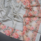 Pure Tussar Grey Zari Worked Saree With Printed Border