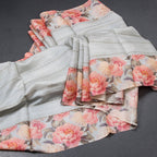 Pure Tussar Grey Zari Worked Saree With Printed Border