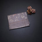 Pure Tussar Grey Floral Printed Saree With Zari Checks Border