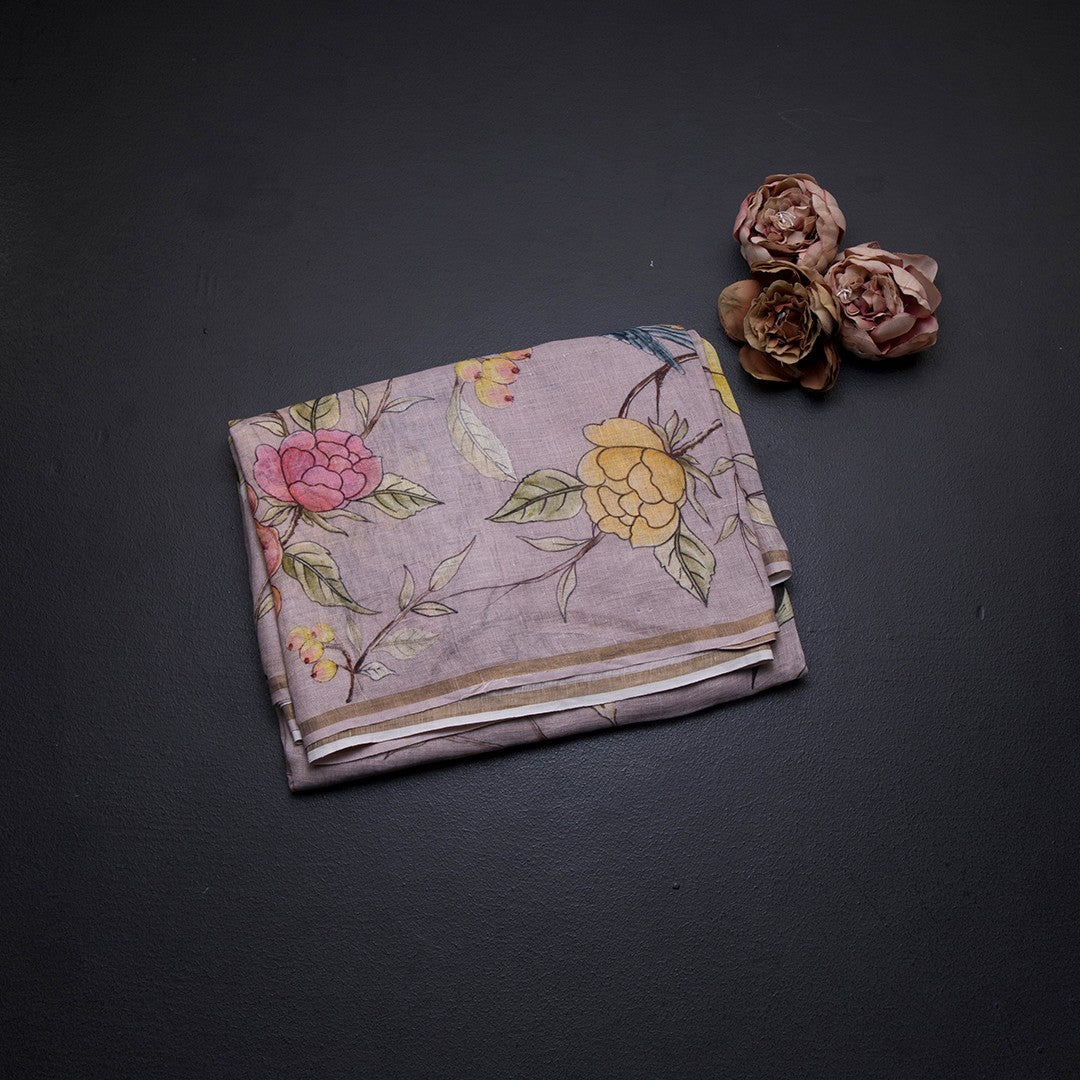 Linen Light Baby Pink Floral Printed saree