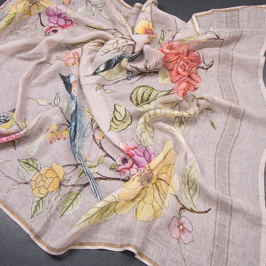 Linen Light Baby Pink Floral Printed saree