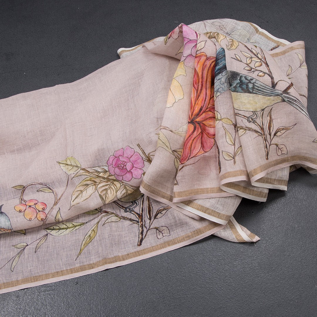 Linen Light Baby Pink Floral Printed saree