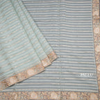 Organza Light Green Zari Stripes Saree With Thread Border