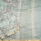 Linen Light Green Thread Embroidered Saree With Zari Border