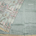 Linen Light Green Thread Embroidered Saree With Zari Border