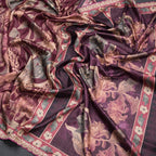 Raw Silk Wine Colour Floral Printed Saree And Zari With Chamki Border