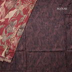 Raw Silk Maroon Floral Printed Saree And Zari With Chamki Border