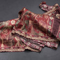 Raw Silk Maroon Floral Printed Saree And Zari With Chamki Border