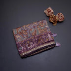 Raw Silk Plum Purple Kalamkari Printed Saree And Zari With Chamki Border