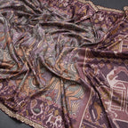 Raw Silk Plum Purple Kalamkari Printed Saree And Zari With Chamki Border
